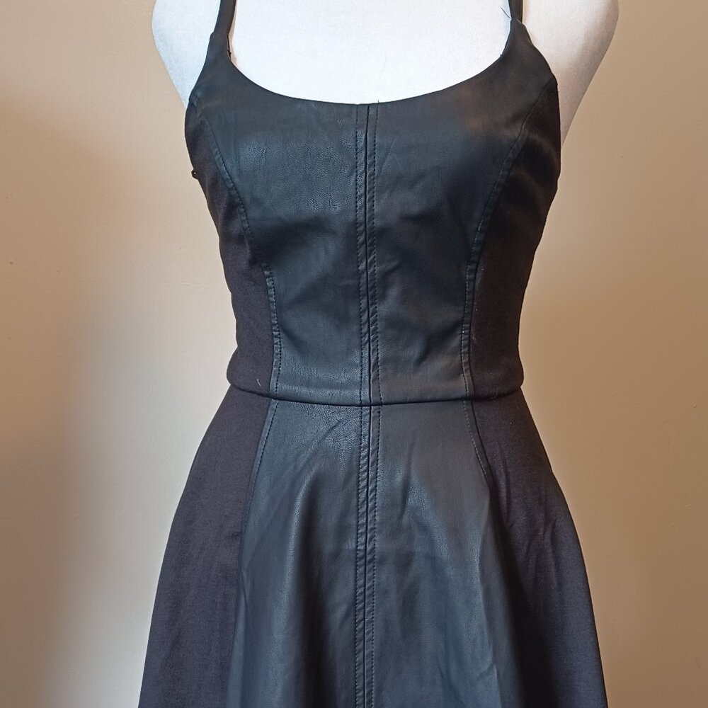 Women's Black Vinyl Forever 21 Spaghetti Strap Dress Size S